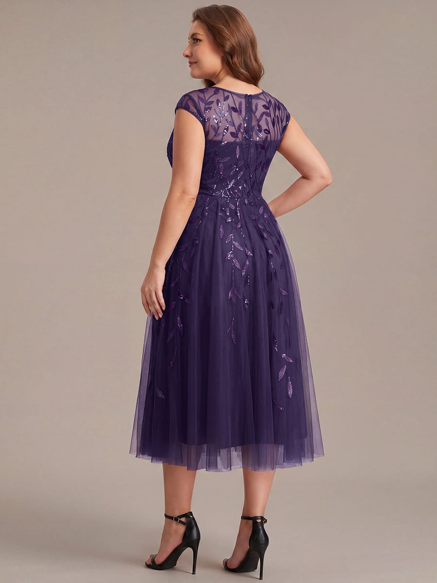 See-through Sequin Cap Sleeve Dress #color_Dark Purple