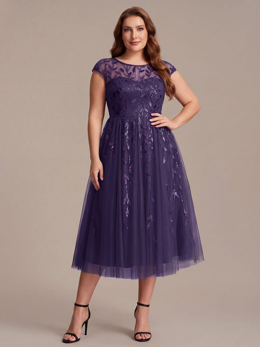 See-through Sequin Cap Sleeve Dress #color_Dark Purple