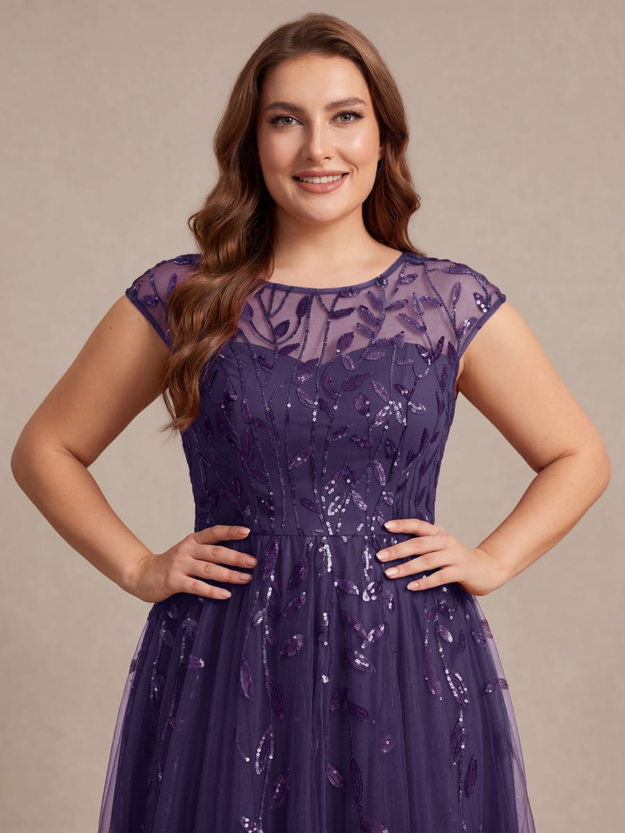 See-through Sequin Cap Sleeve Dress #color_Dark Purple