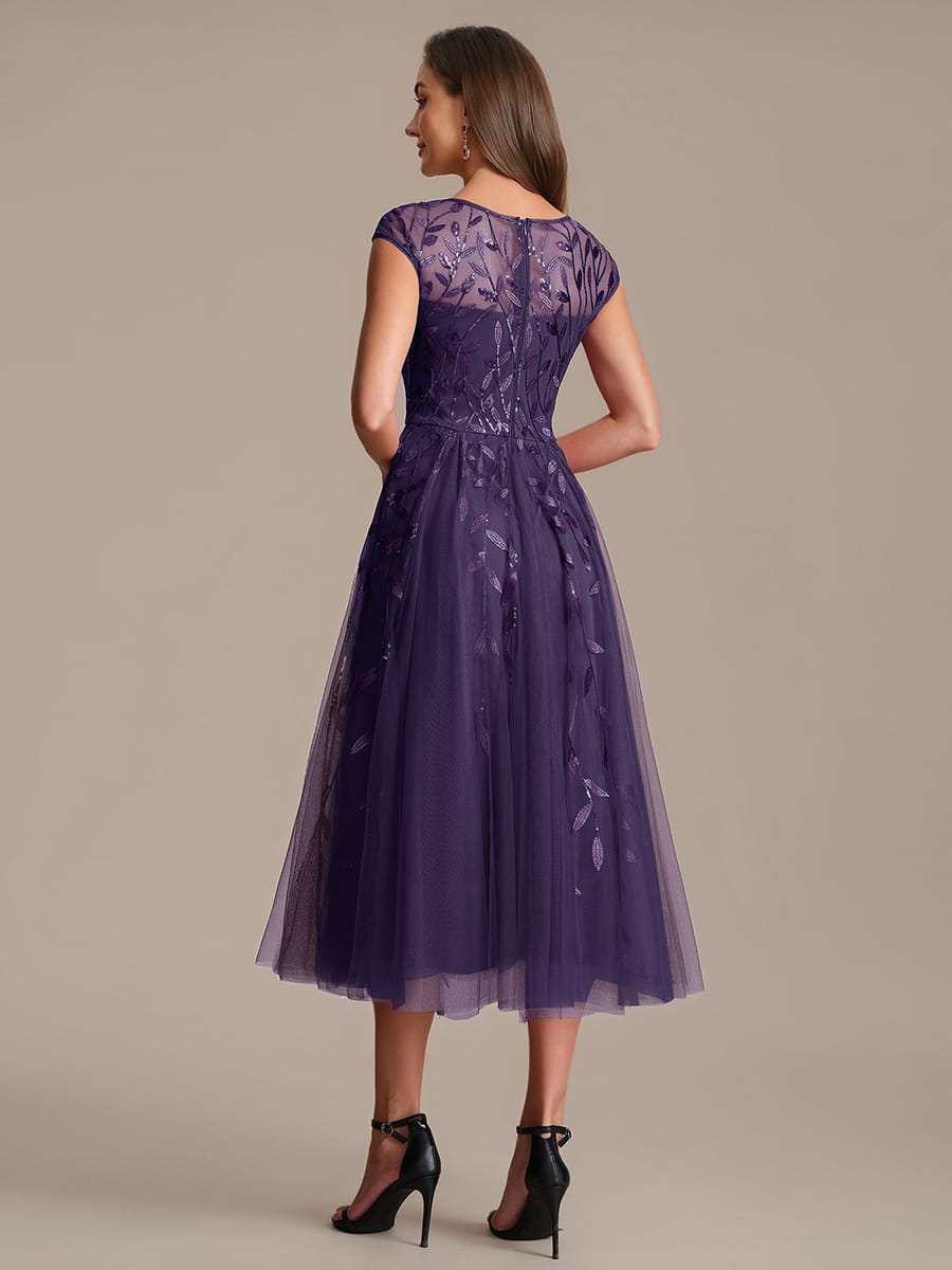 See-through Sequin Cap Sleeve Dress #color_Dark Purple