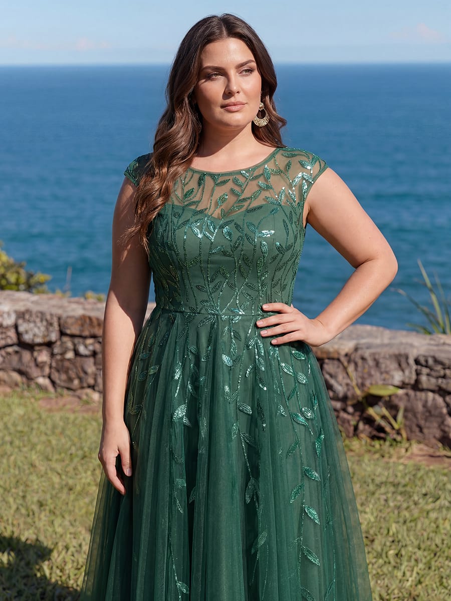 See-through Sequin Cap Sleeve Dress #color_Eucalyptus Green