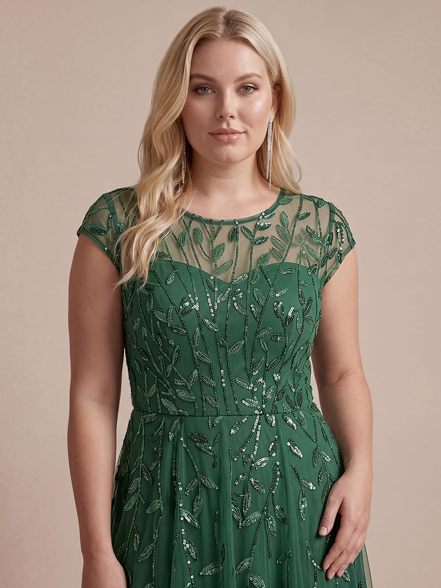 See-through Sequin Cap Sleeve Dress #color_Eucalyptus Green