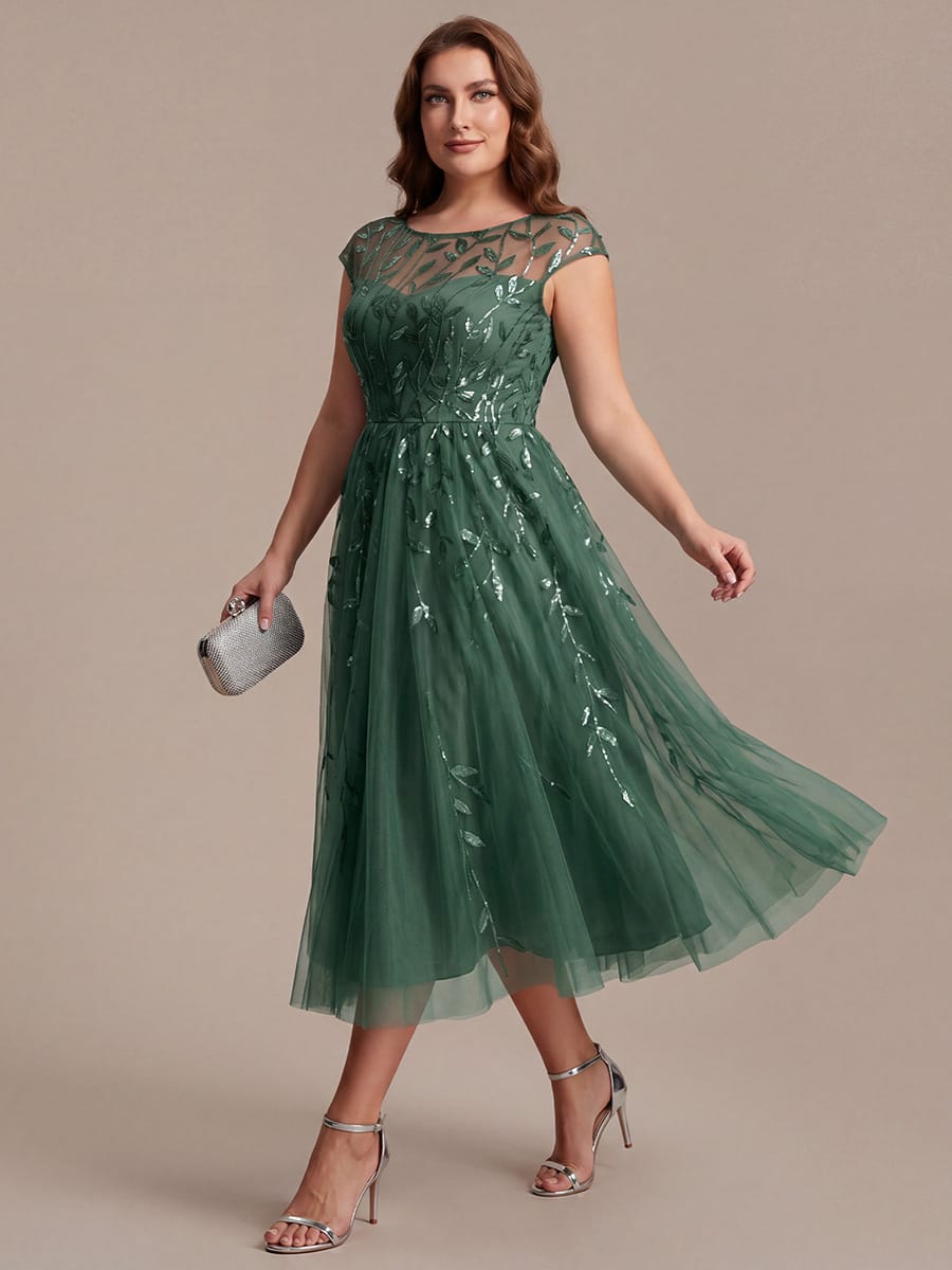 See-through Sequin Cap Sleeve Dress #color_Eucalyptus Green