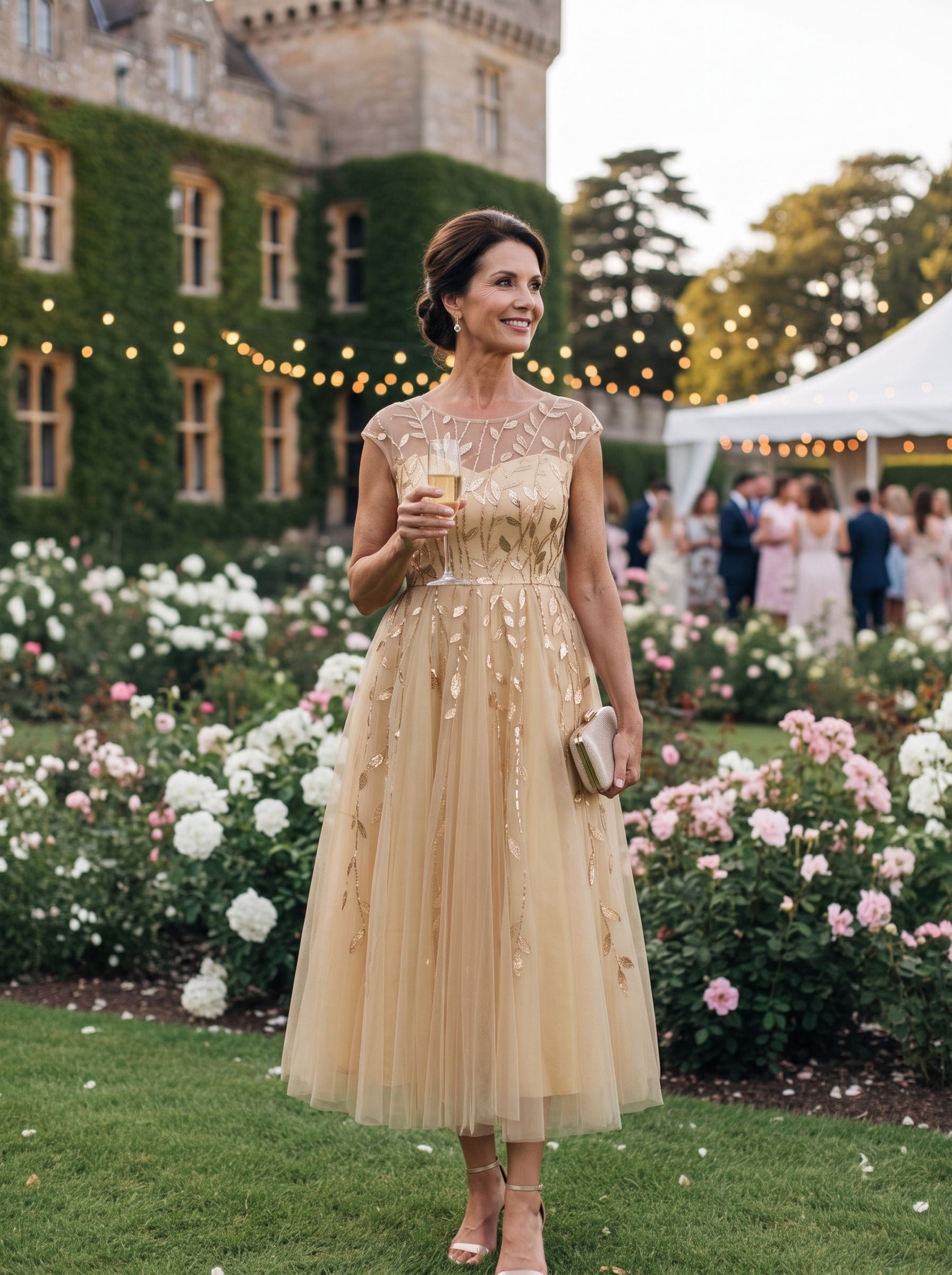 See-through Sequin Cap Sleeve Dress #color_Gold