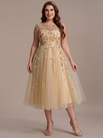 Plus Size Elegant Sequin Cap Sleeve Dress