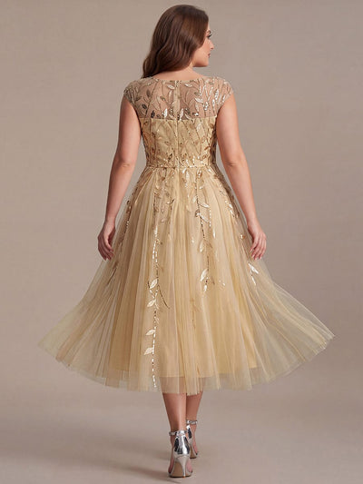 See-through Sequin Cap Sleeve Dress #color_Gold