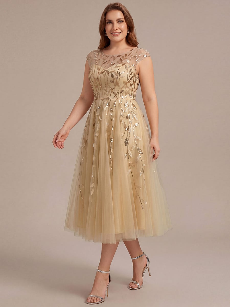 See-through Sequin Cap Sleeve Dress #color_Gold