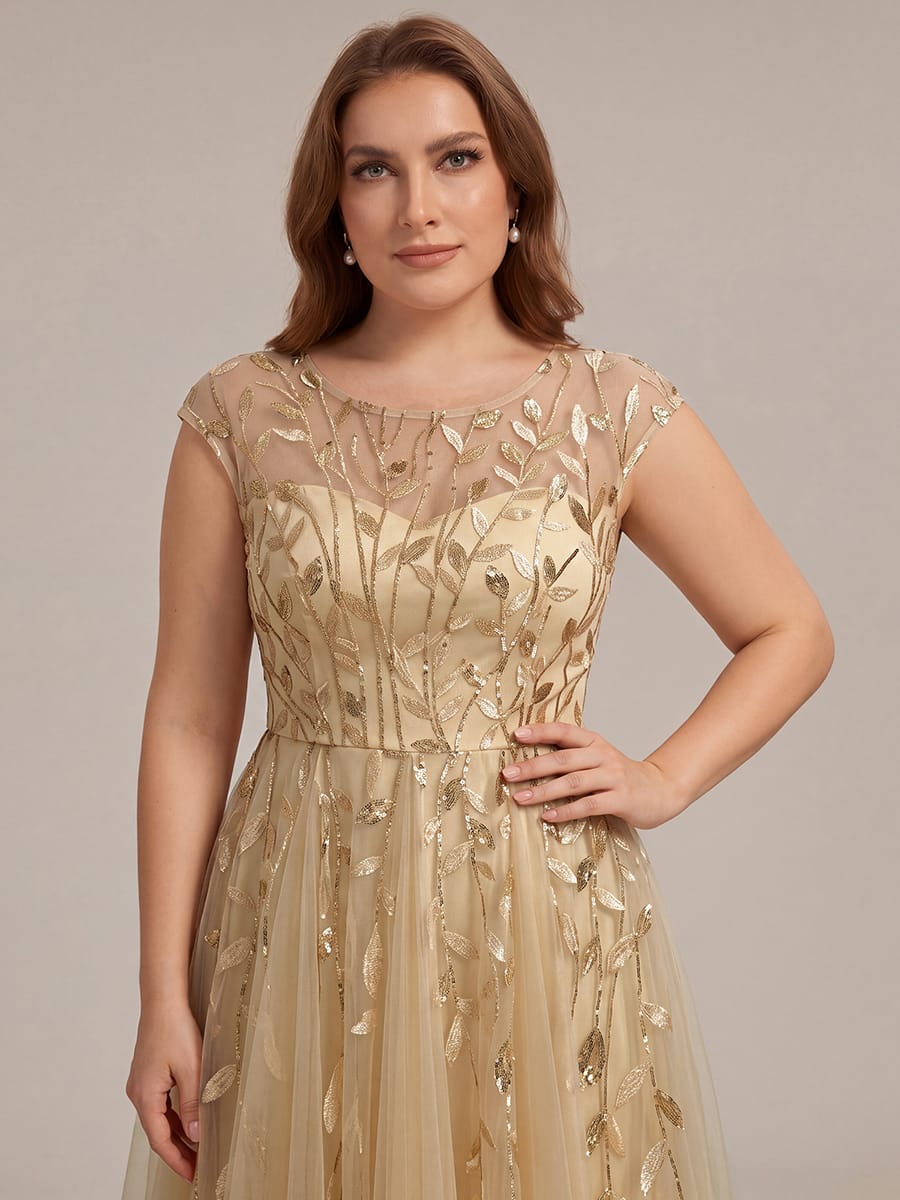 See-through Sequin Cap Sleeve Dress #color_Gold