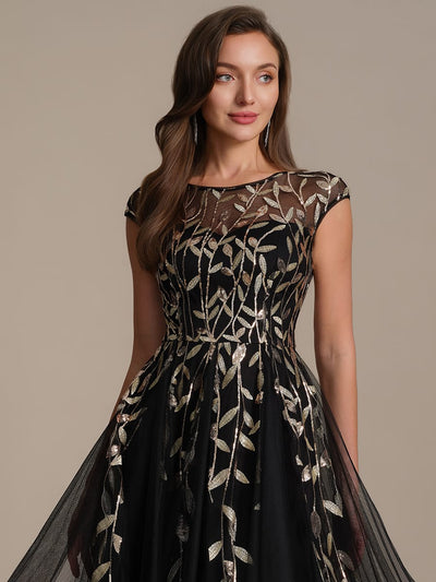 Plus Size Elegant Sequin Cap Sleeve Dress