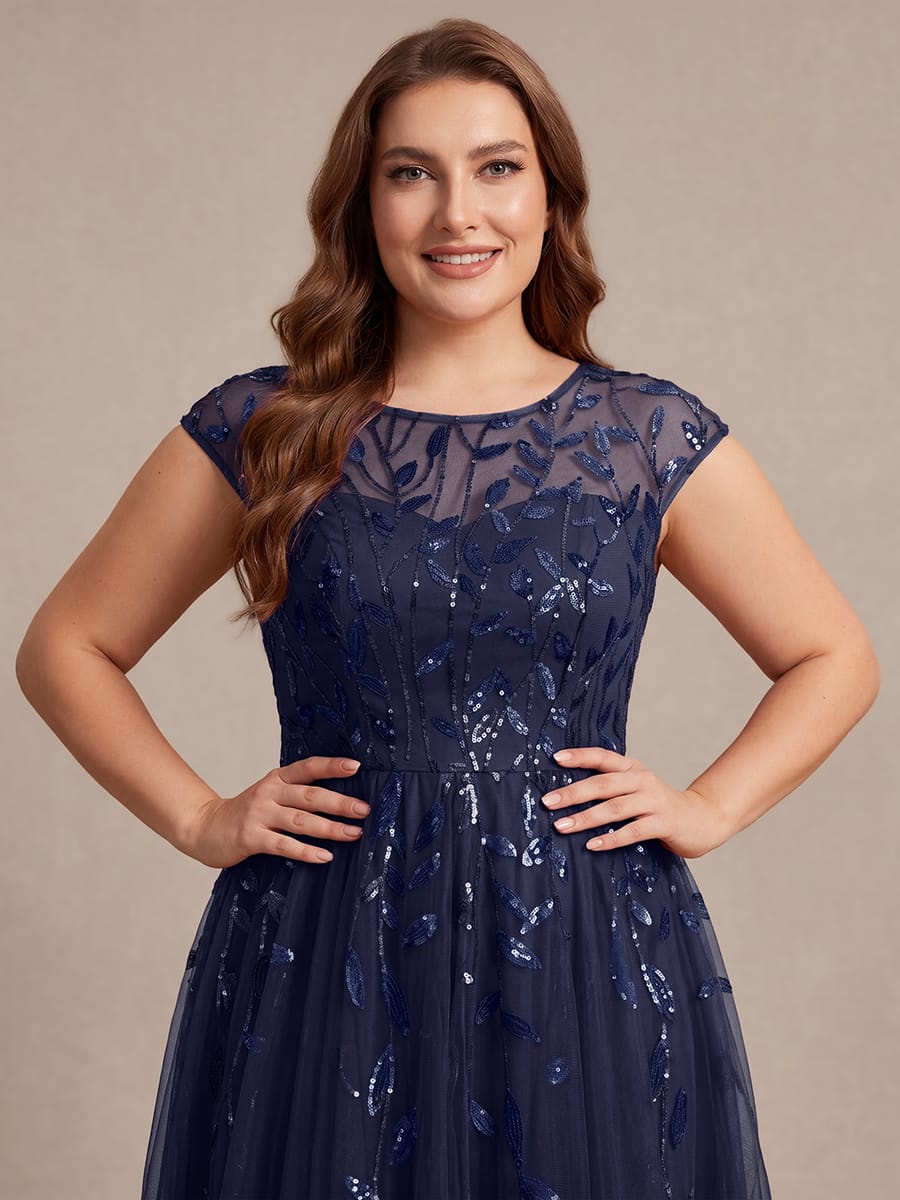 See-through Sequin Cap Sleeve Dress #color_Navy Blue