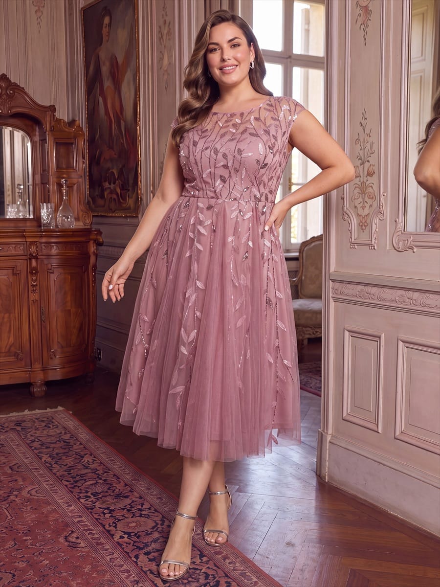 See-through Sequin Cap Sleeve Dress #color_Purple Orchid