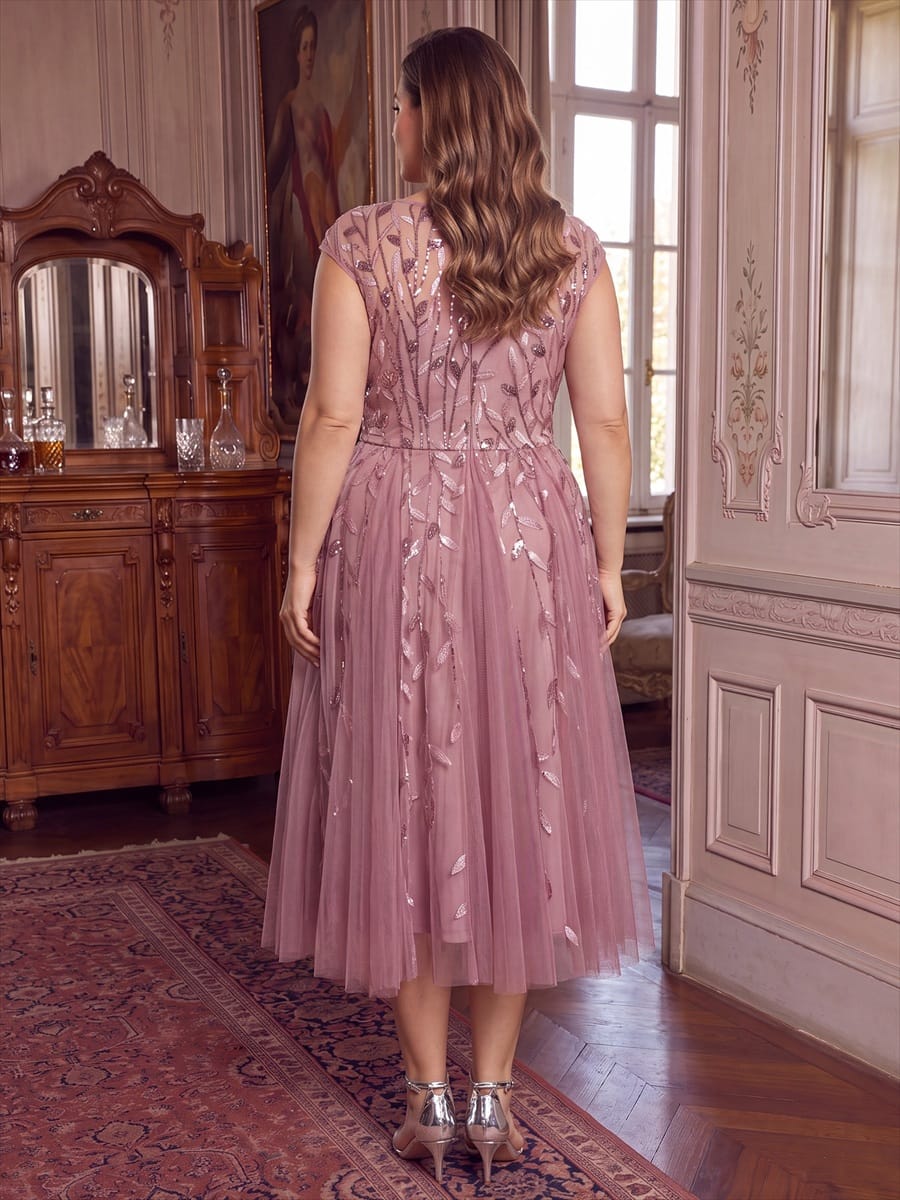 See-through Sequin Cap Sleeve Dress #color_Purple Orchid