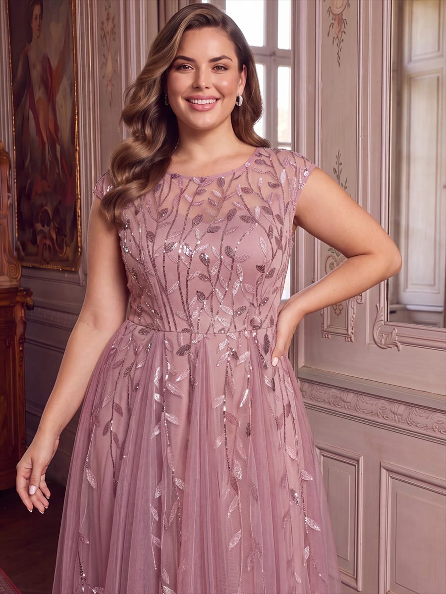See-through Sequin Cap Sleeve Dress #color_Purple Orchid