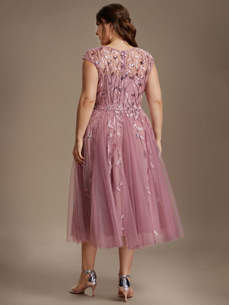 See-through Sequin Cap Sleeve Dress #color_Purple Orchid