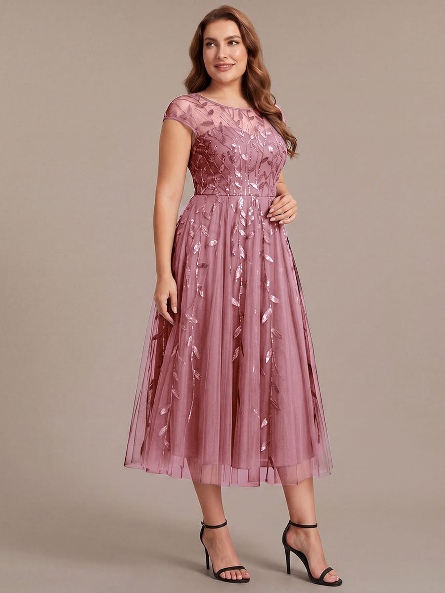 See-through Sequin Cap Sleeve Dress #color_Purple Orchid