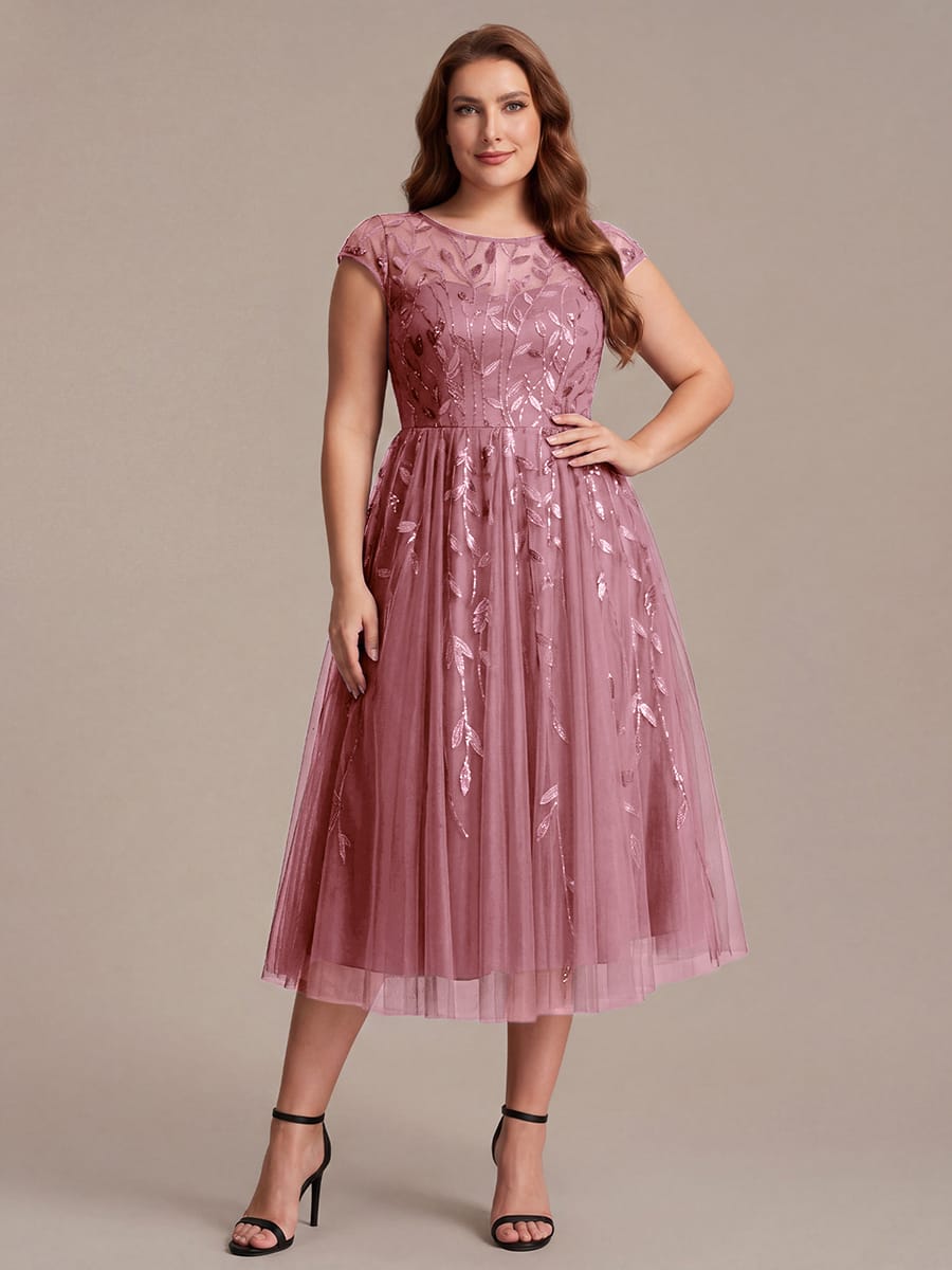 See-through Sequin Cap Sleeve Dress #color_Purple Orchid