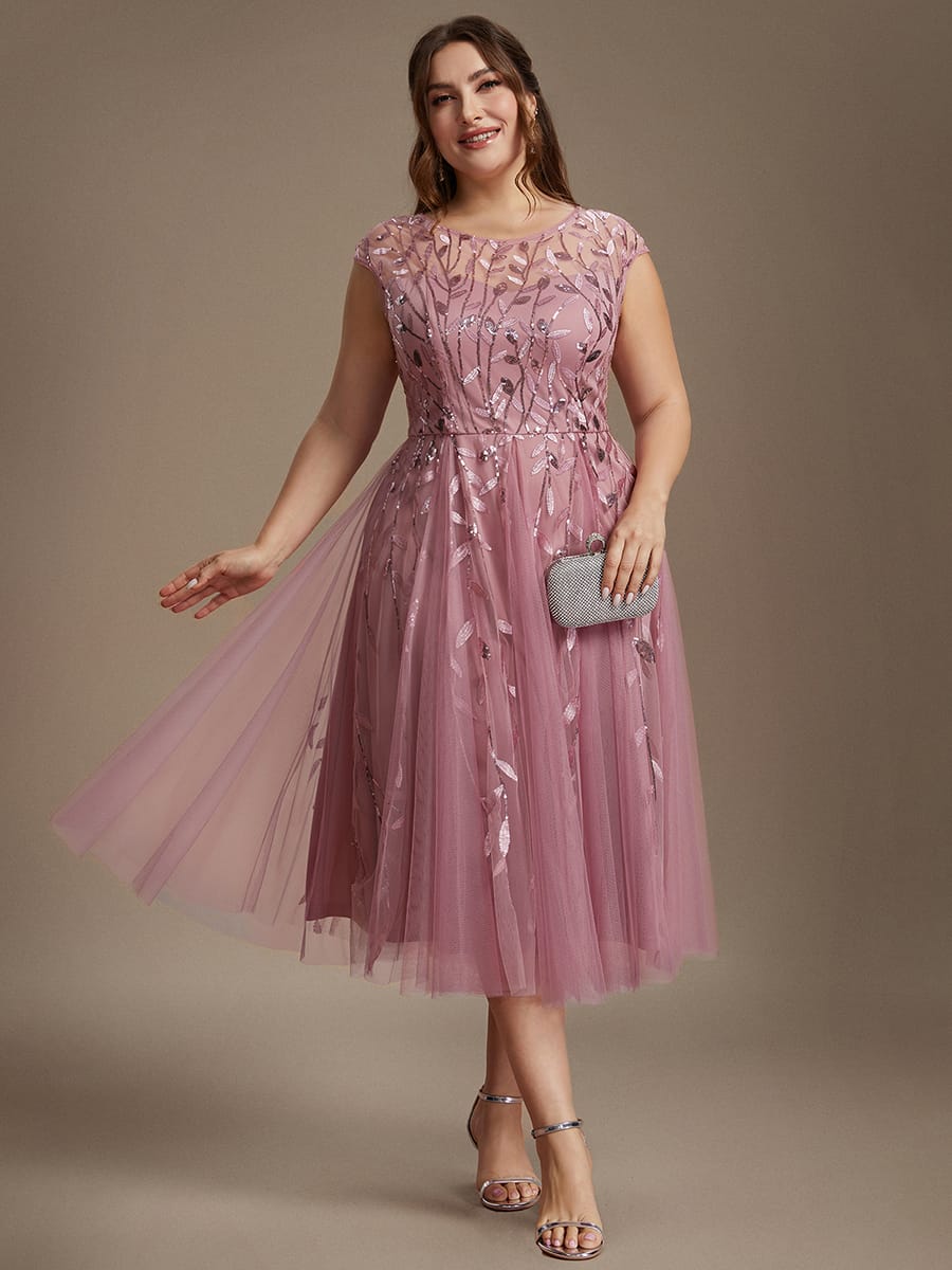 See-through Sequin Cap Sleeve Dress #color_Purple Orchid