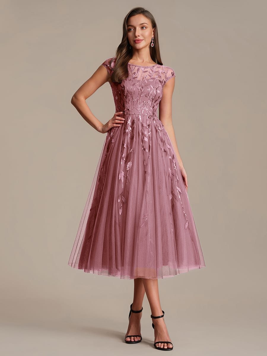 See-through Sequin Cap Sleeve Dress #color_Purple Orchid