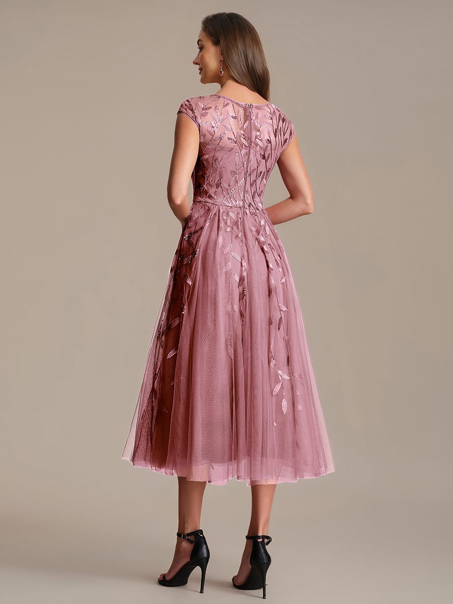 See-through Sequin Cap Sleeve Dress #color_Purple Orchid