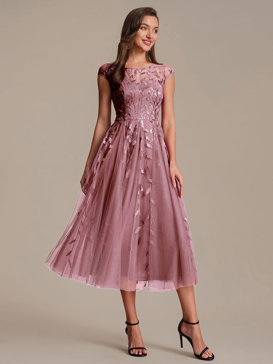 See-through Sequin Cap Sleeve Dress #color_Purple Orchid