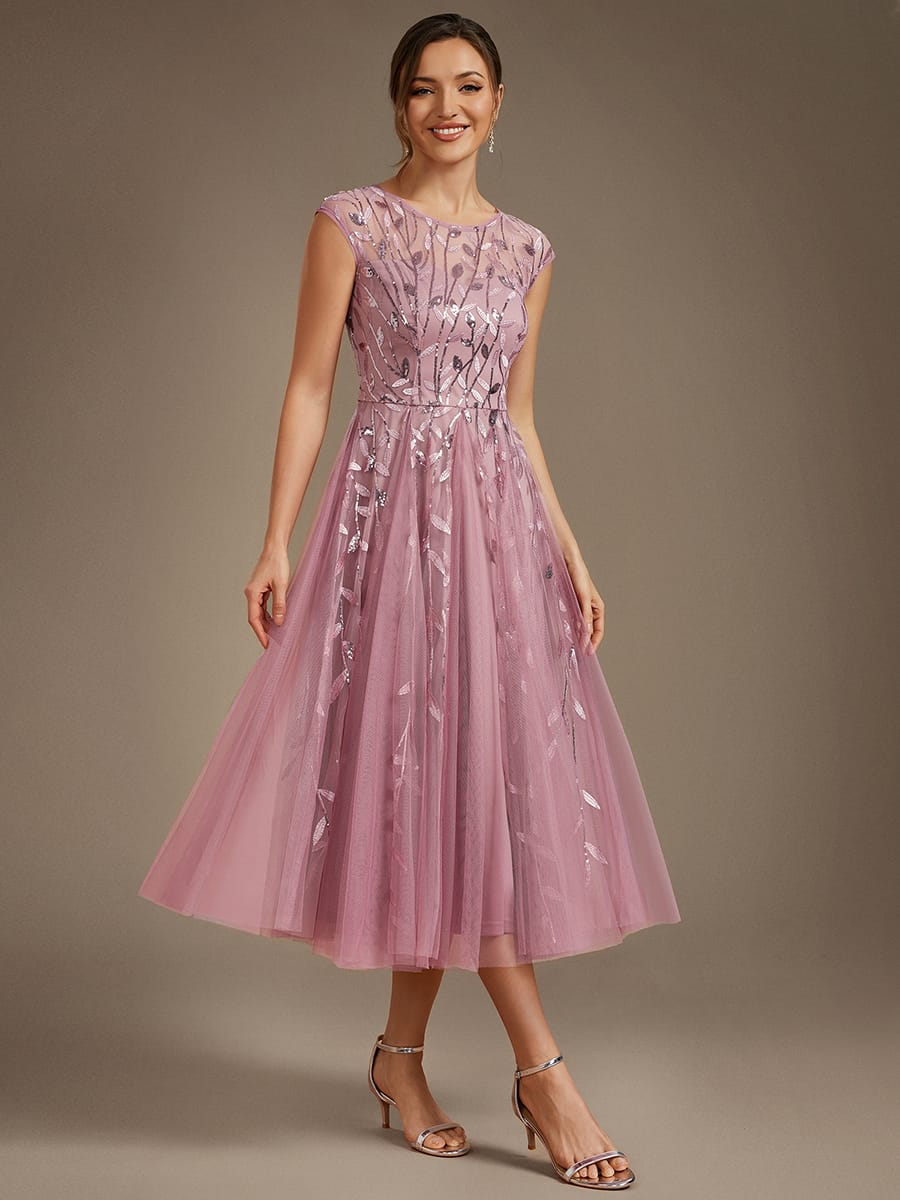 See-through Sequin Cap Sleeve Dress #color_Purple Orchid