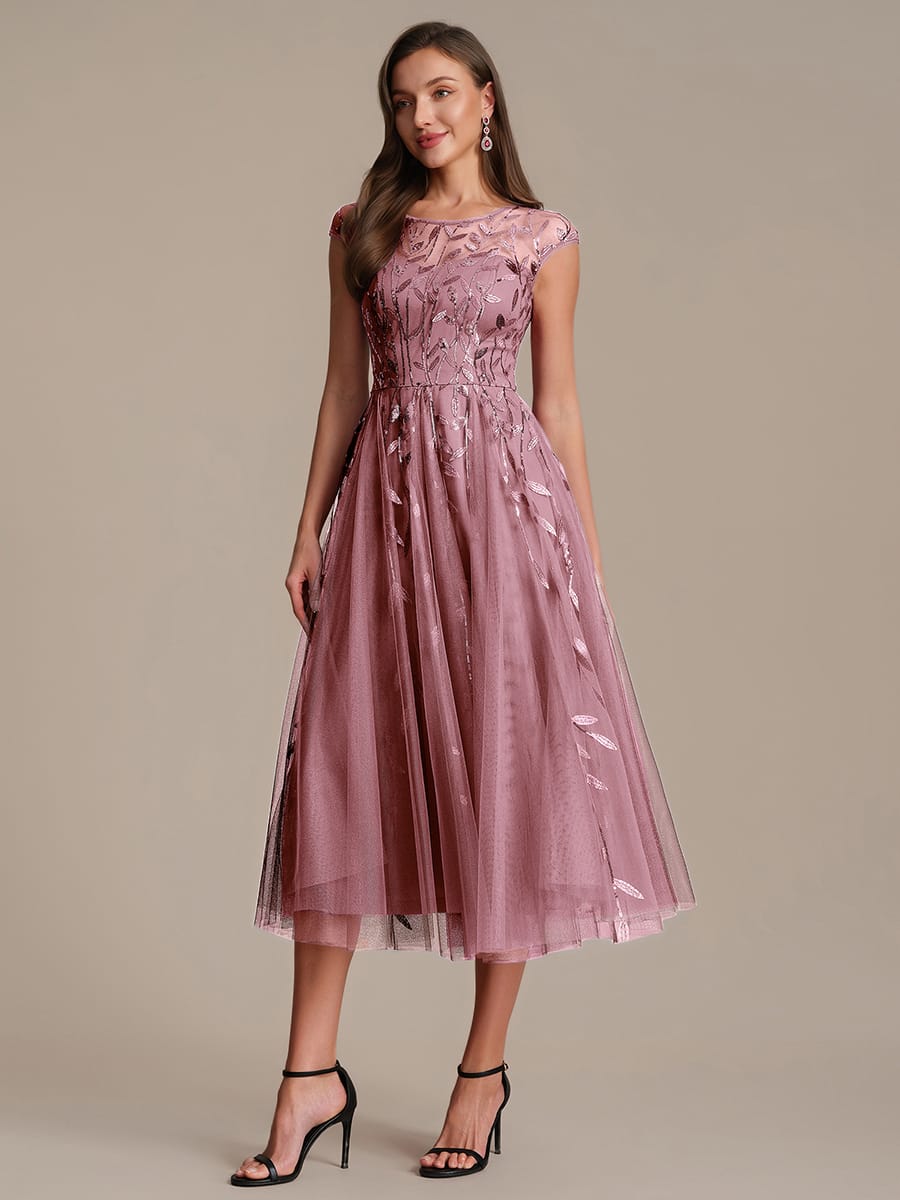 See-through Sequin Cap Sleeve Dress #color_Purple Orchid