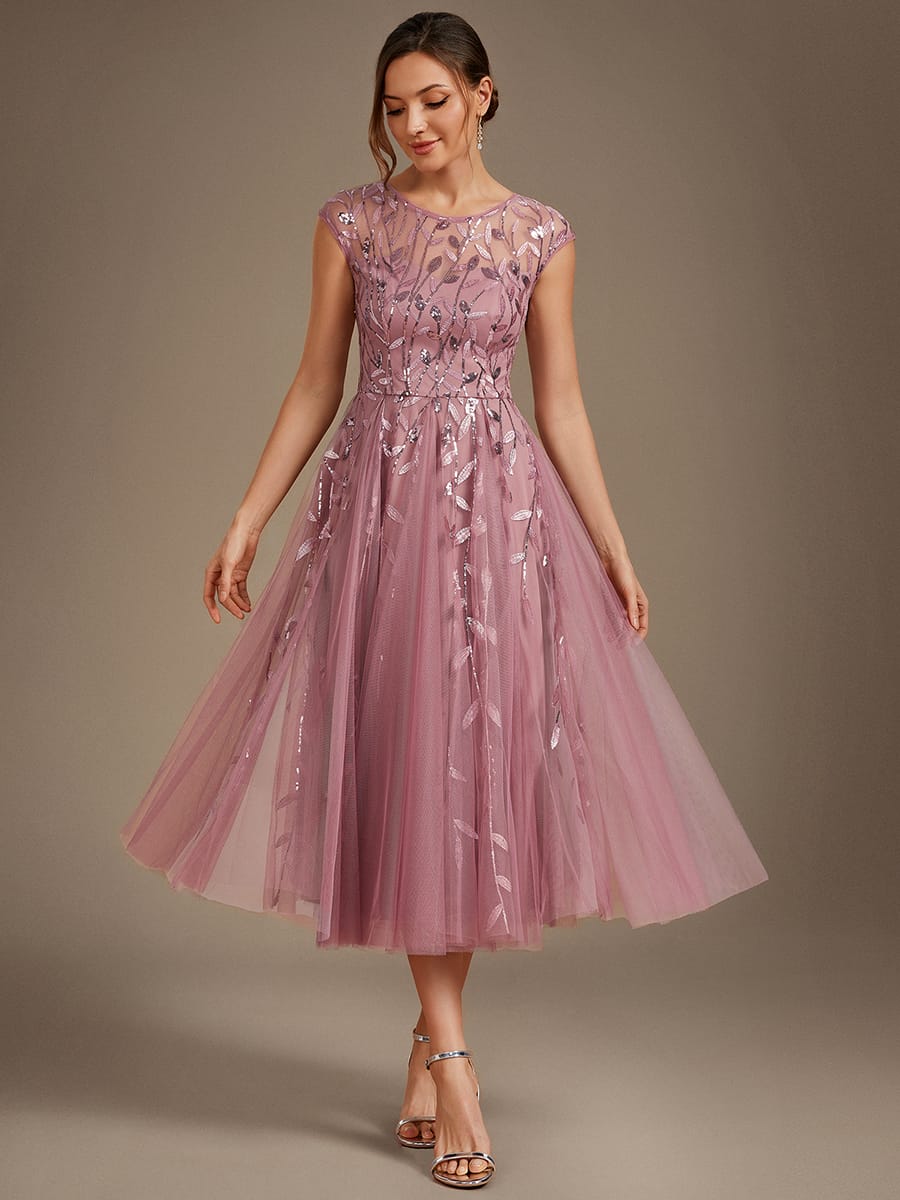 See-through Sequin Cap Sleeve Dress #color_Purple Orchid
