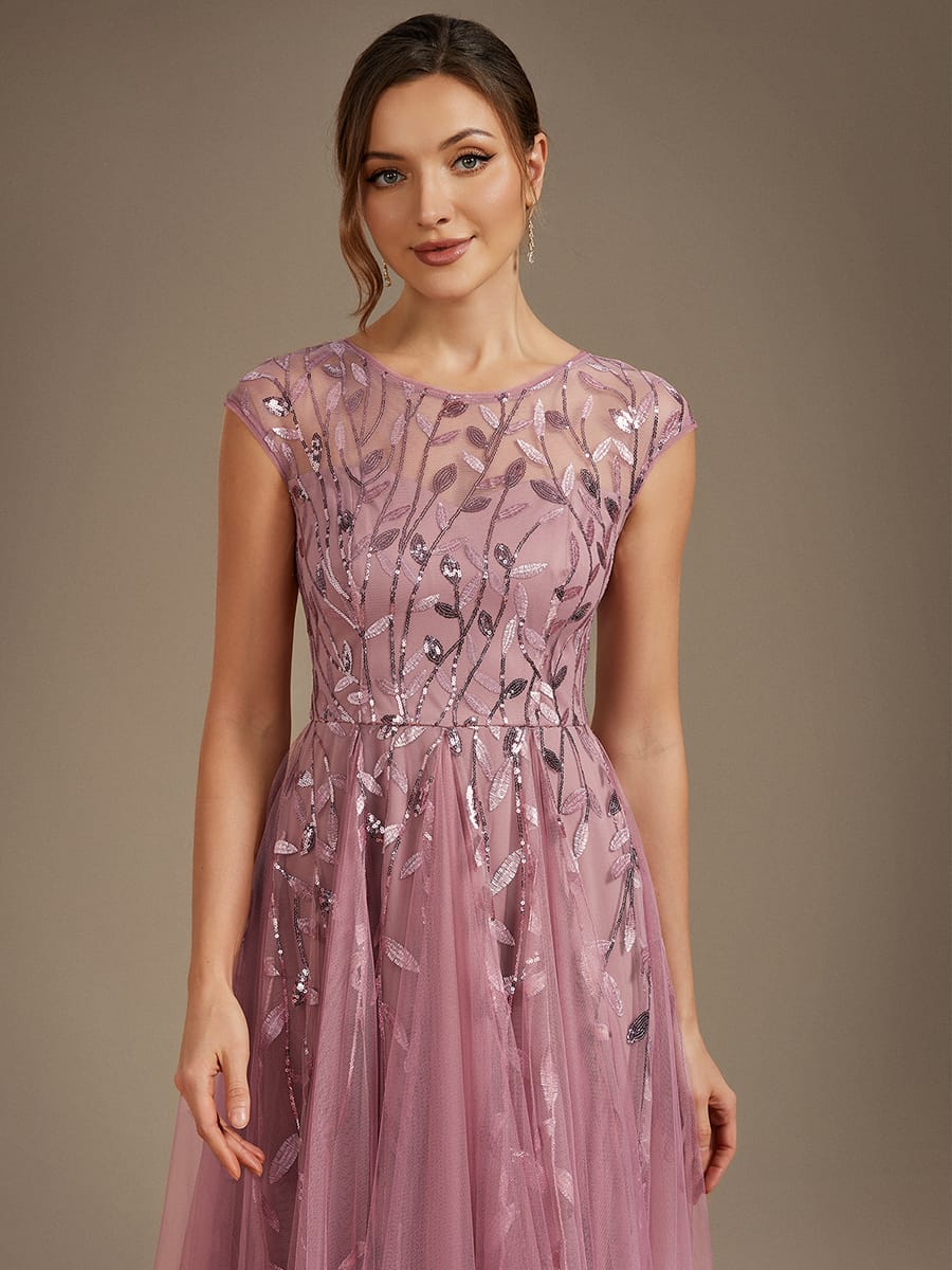 See-through Sequin Cap Sleeve Dress #color_Purple Orchid
