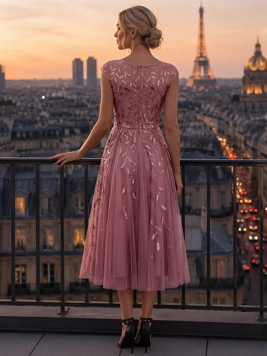 See-through Sequin Cap Sleeve Dress #color_Purple Orchid