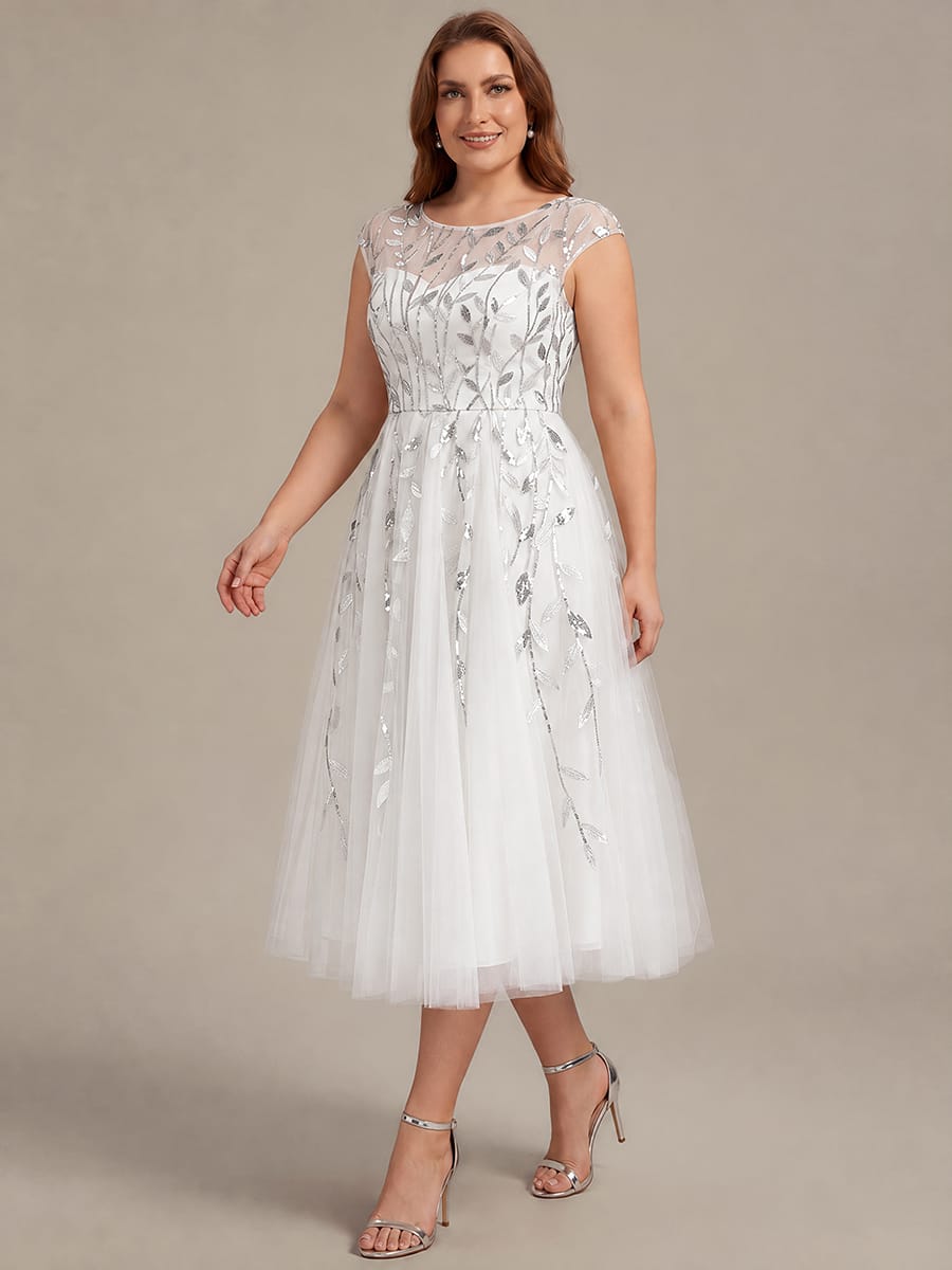 See-through Sequin Cap Sleeve Dress #color_White