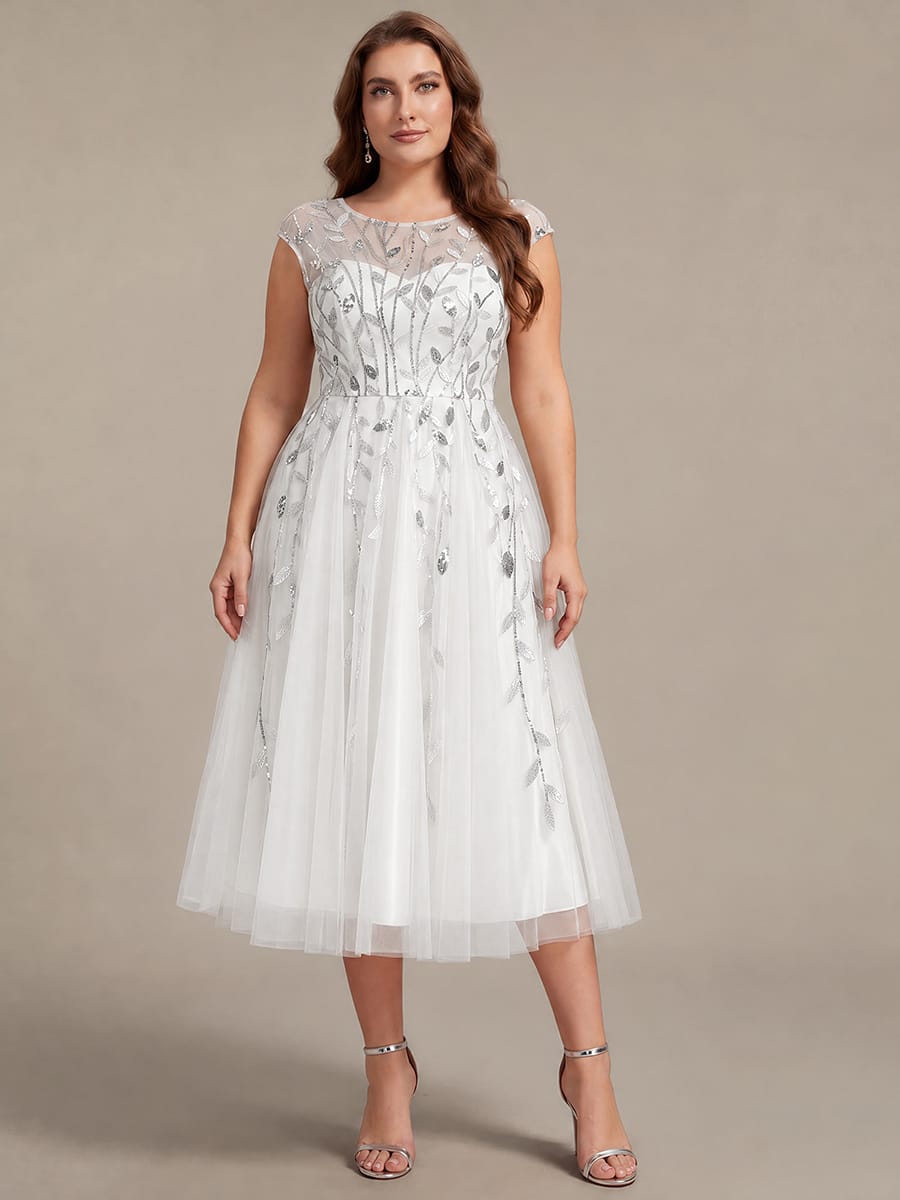 See-through Sequin Cap Sleeve Dress #color_White