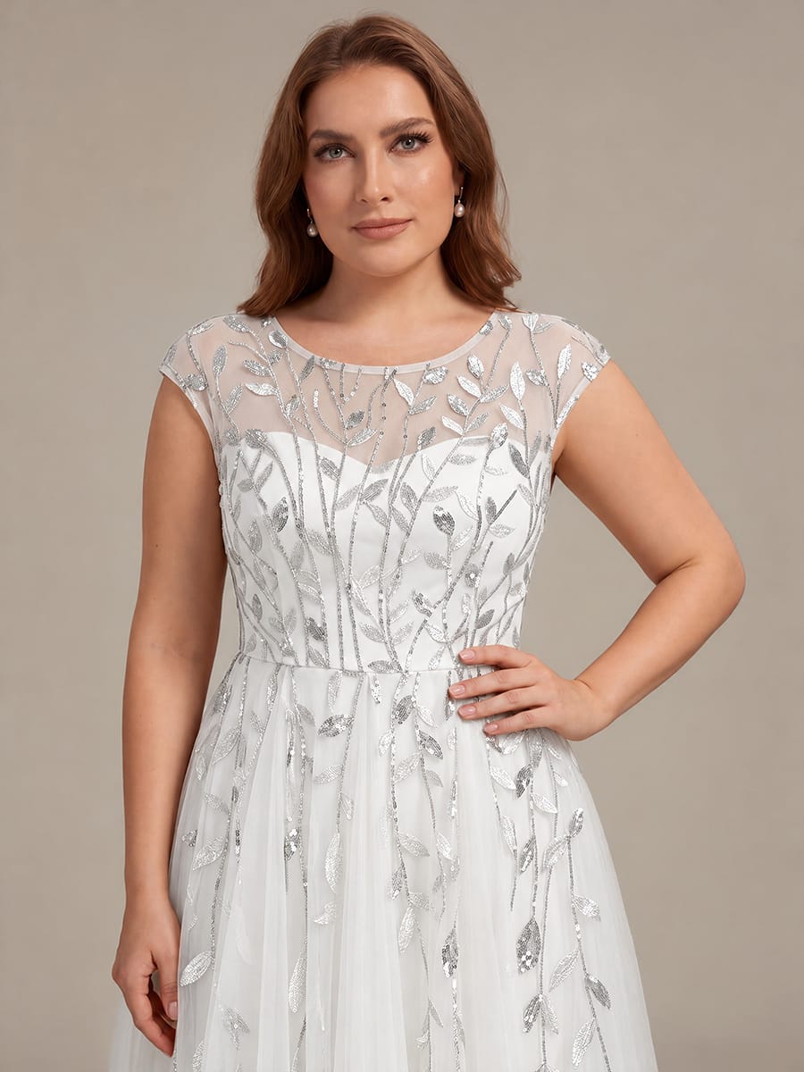 See-through Sequin Cap Sleeve Dress #color_White