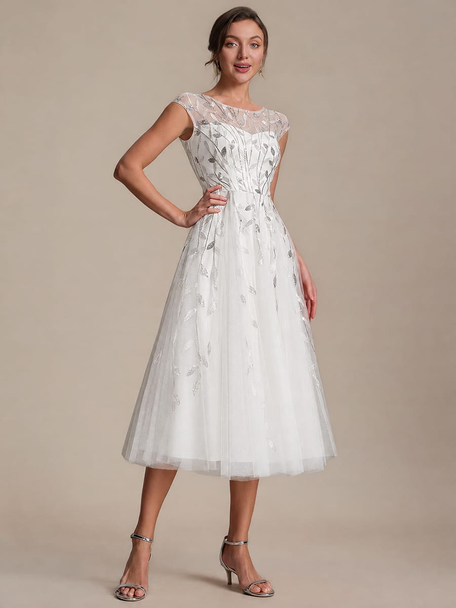 See-through Sequin Cap Sleeve Dress #color_White