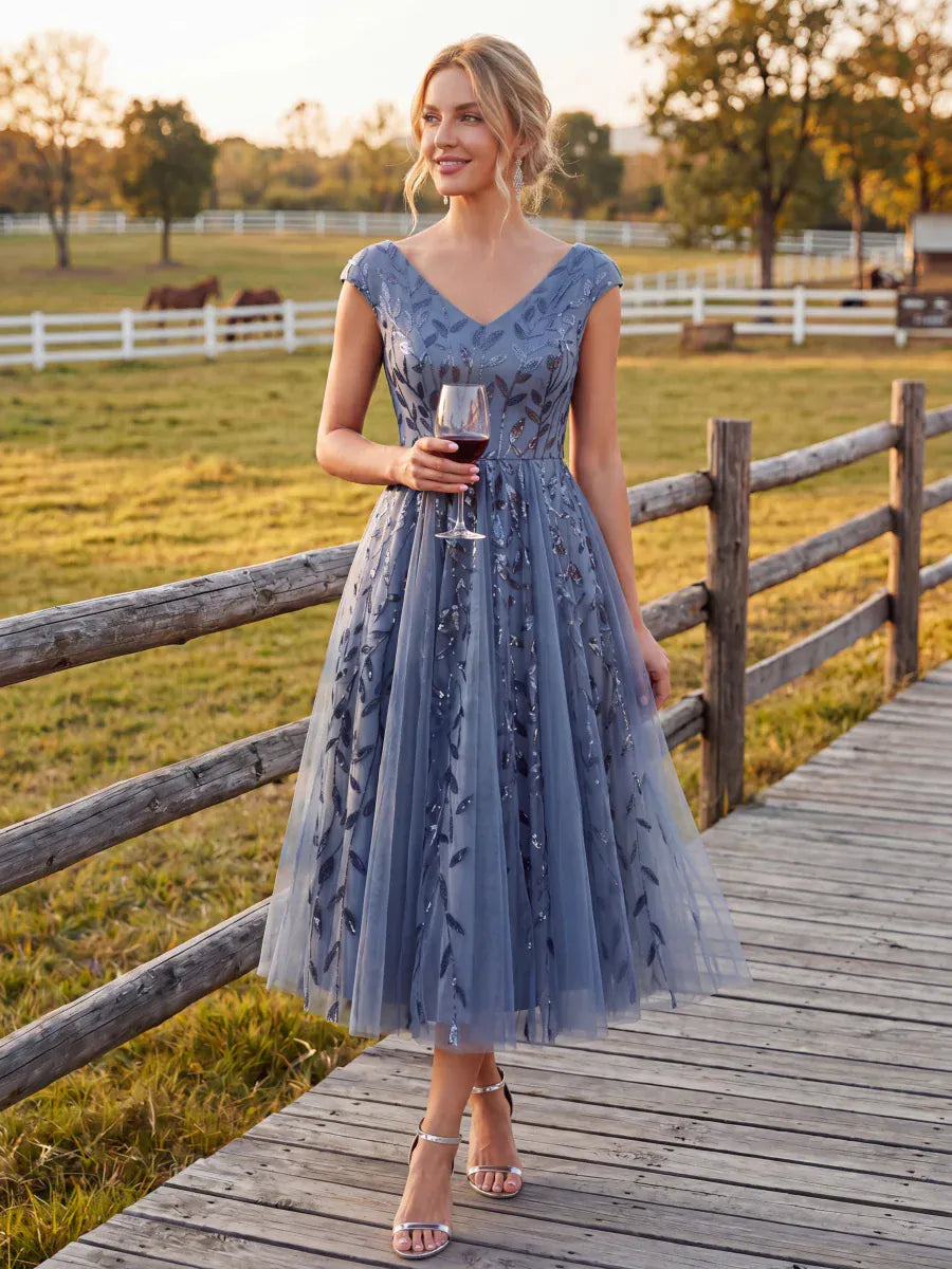Sequin Sleeveless A-Line Dress #color_Dusty Blue