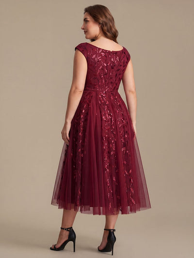 Plus Size Sequin Cap Sleeve A-Line Dress