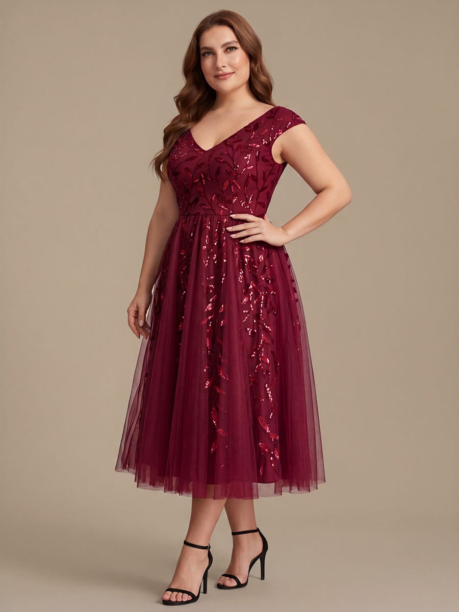 Sequin Sleeveless A-Line Dress #color_Burgundy