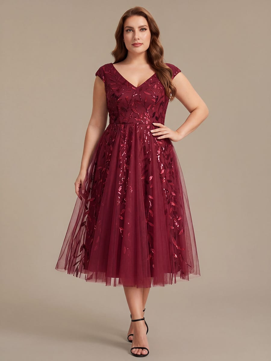 Sequin Sleeveless A-Line Dress #color_Burgundy