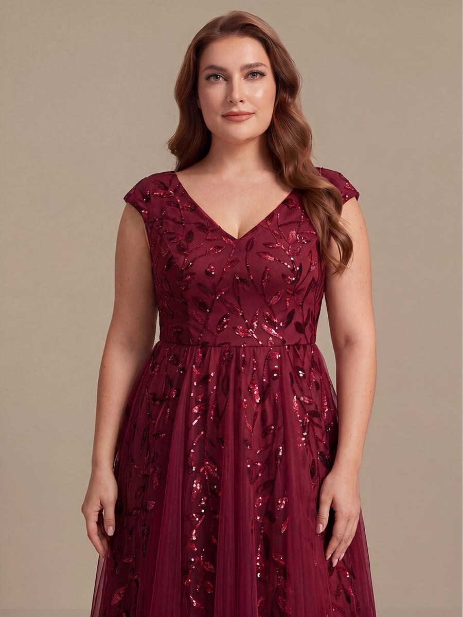 Sequin Sleeveless A-Line Dress #color_Burgundy