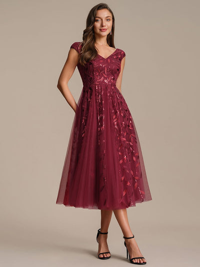 Sequin Tulle Midi A-Line Dress