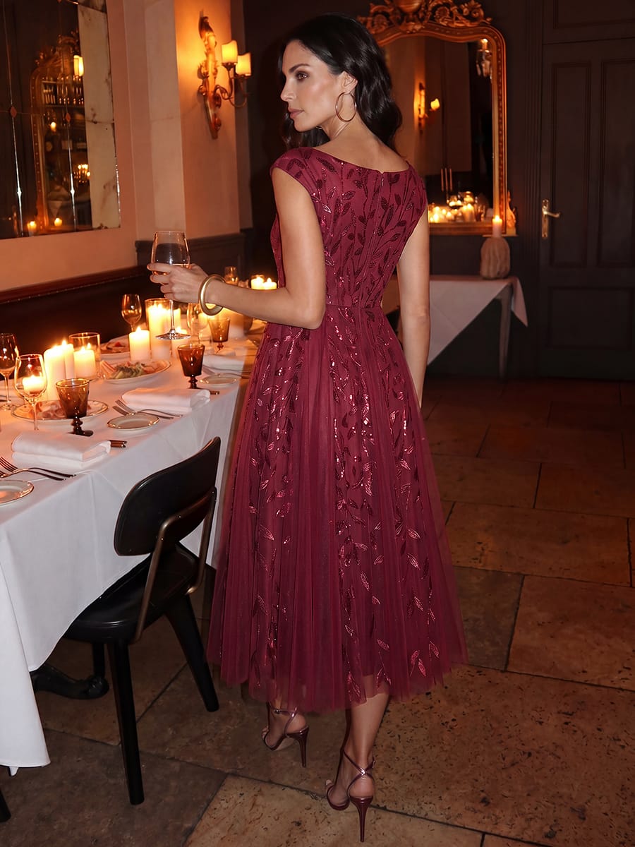 Sequin Sleeveless A-Line Dress #color_Burgundy