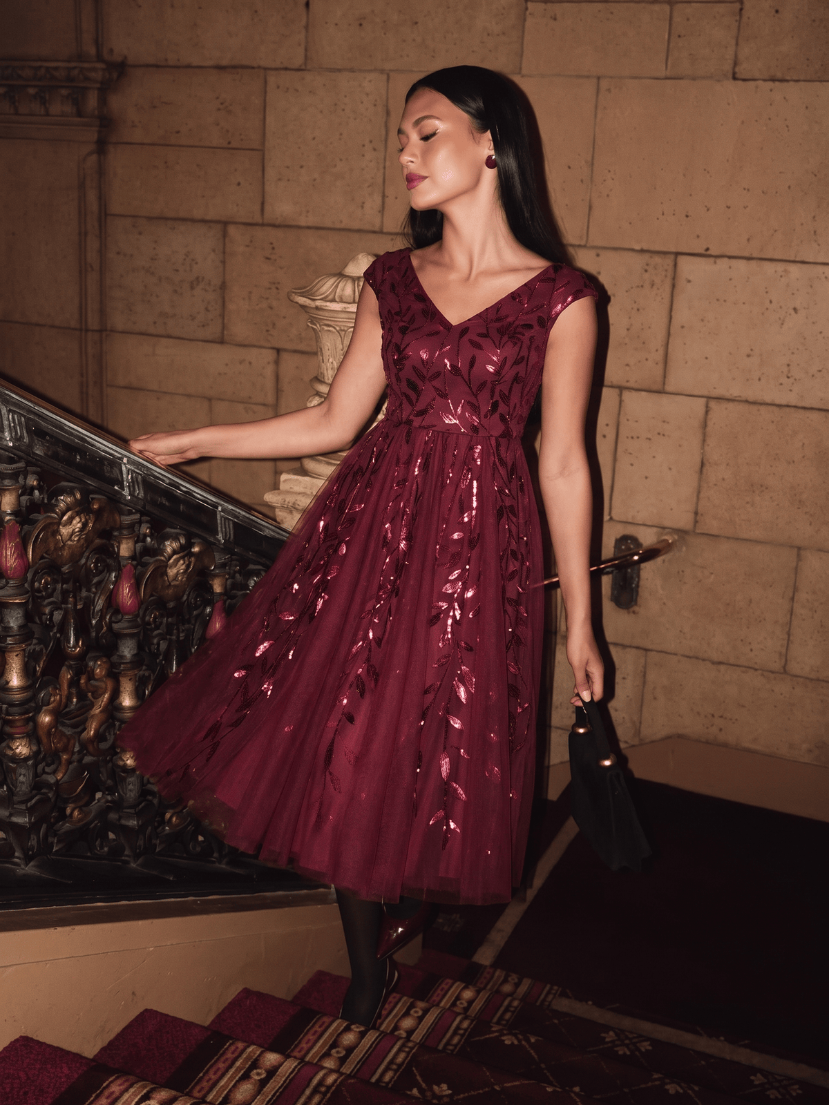 Sequin Tulle Midi A-Line Dress