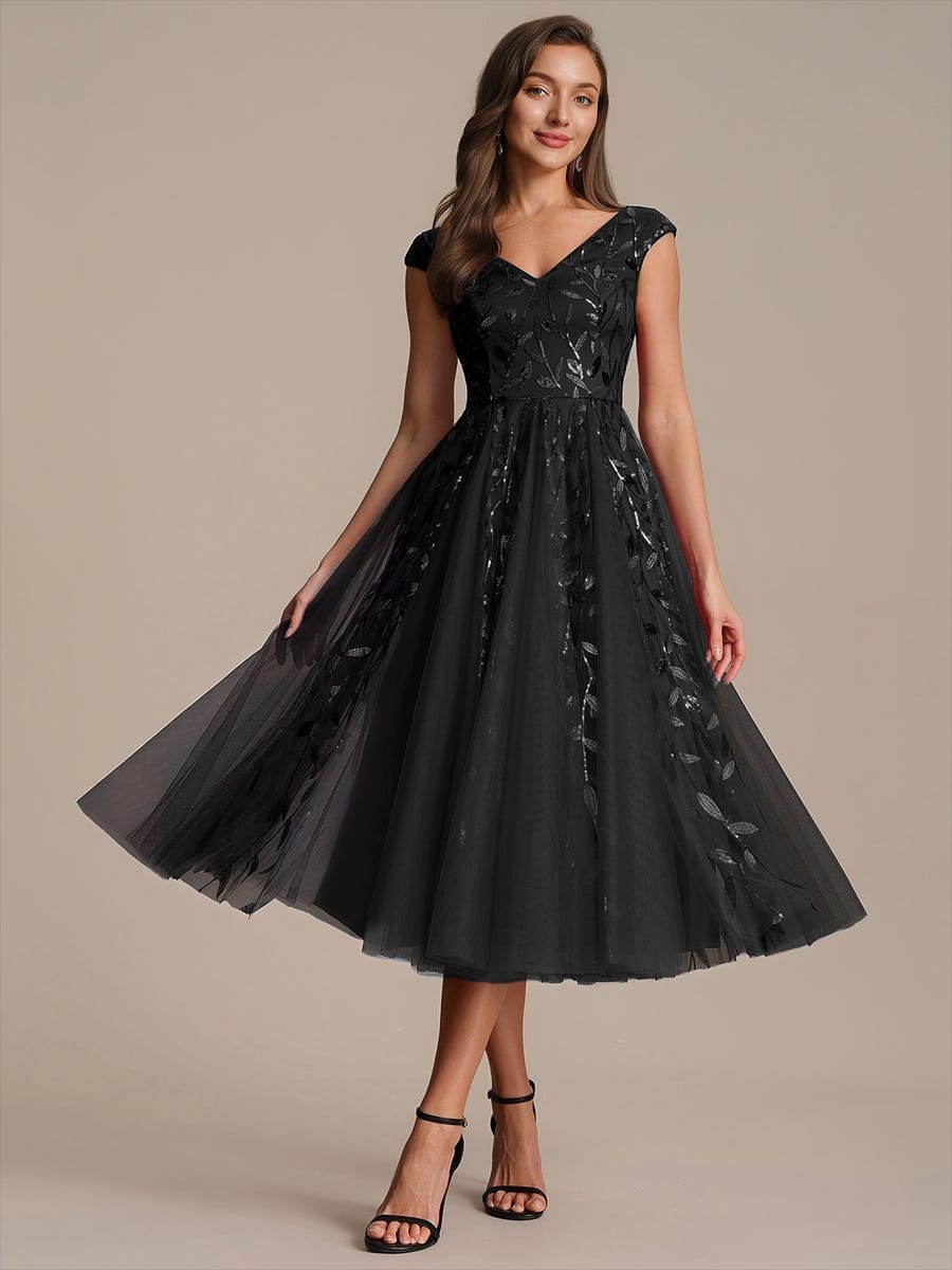 Sequin Sleeveless A-Line Dress #color_Black