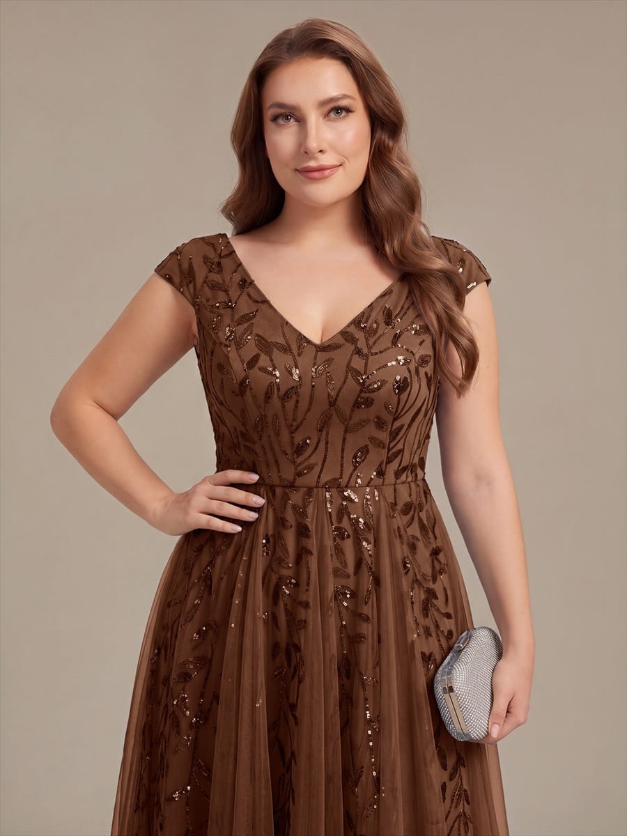Sequin Sleeveless A-Line Dress #color_Brown