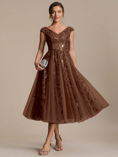 Sequin Tulle Midi A-Line Dress