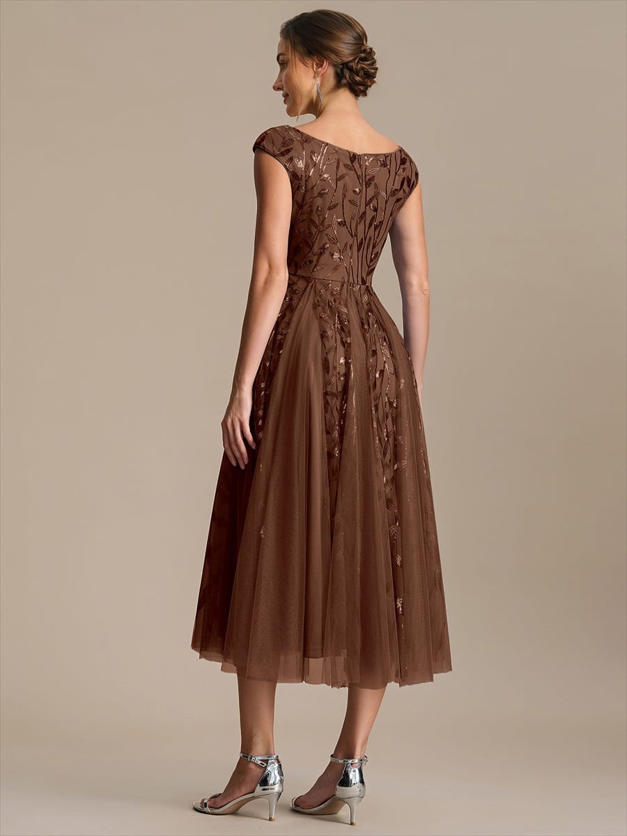 Sequin Sleeveless A-Line Dress #color_Brown