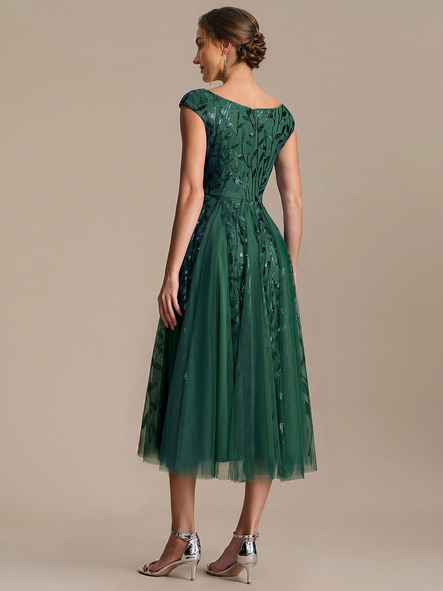 Sequin Sleeveless A-Line Dress #color_Dark Green