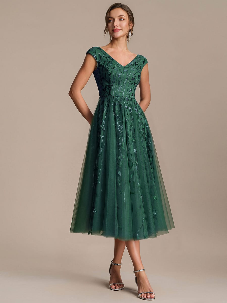Sequin Sleeveless A-Line Dress #color_Dark Green