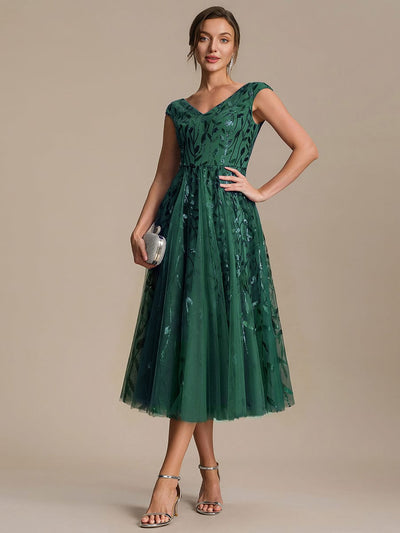 Sequin Tulle Midi A-Line Dress