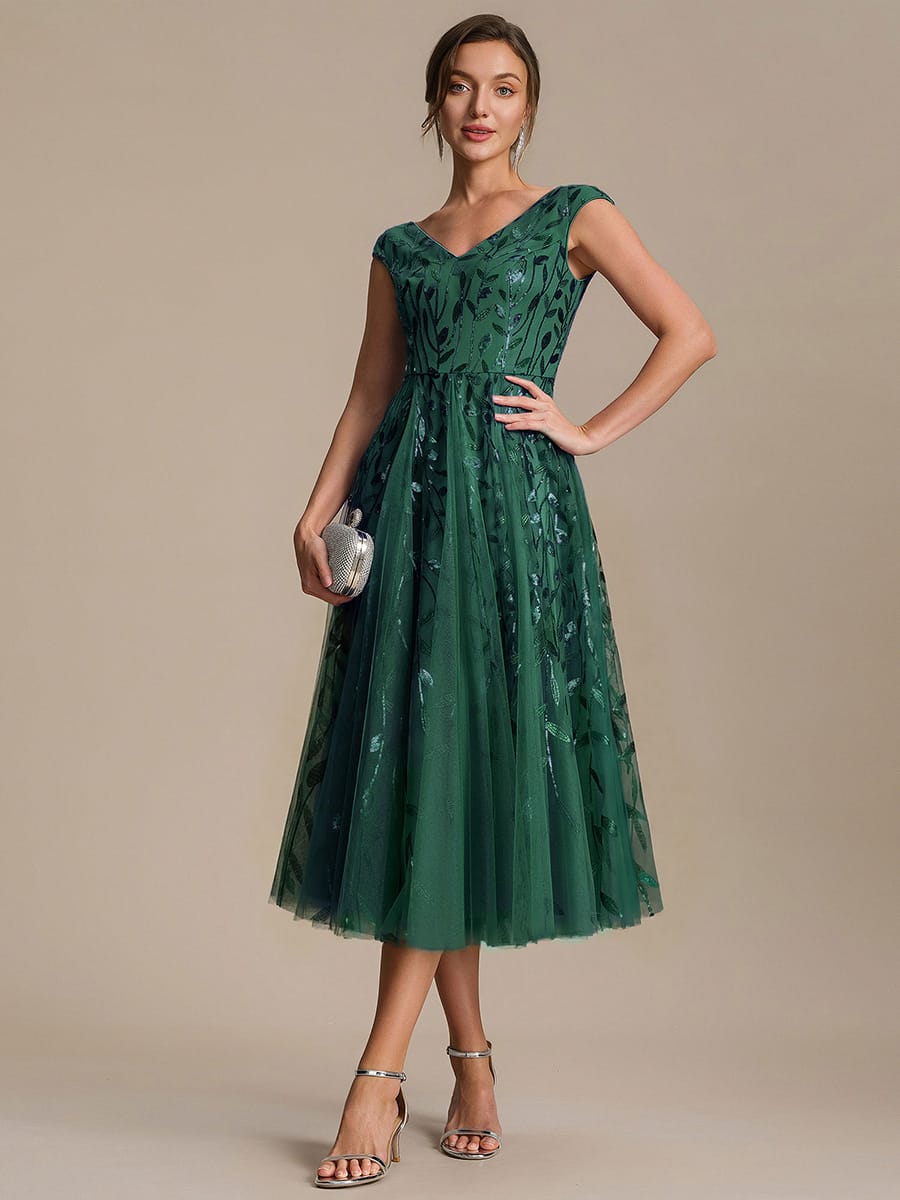 Sequin Sleeveless A-Line Dress #color_Dark Green