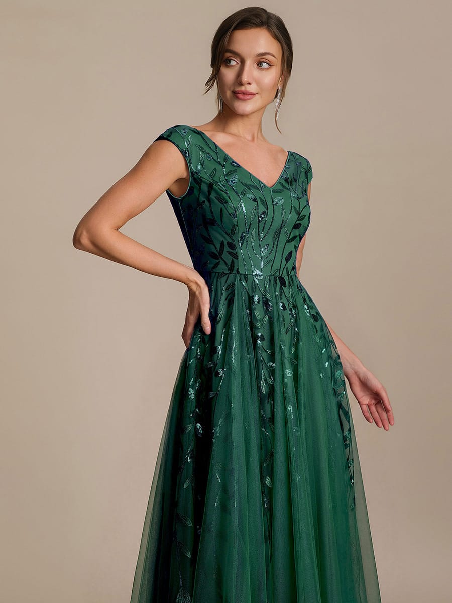 Sequin Sleeveless A-Line Dress #color_Dark Green